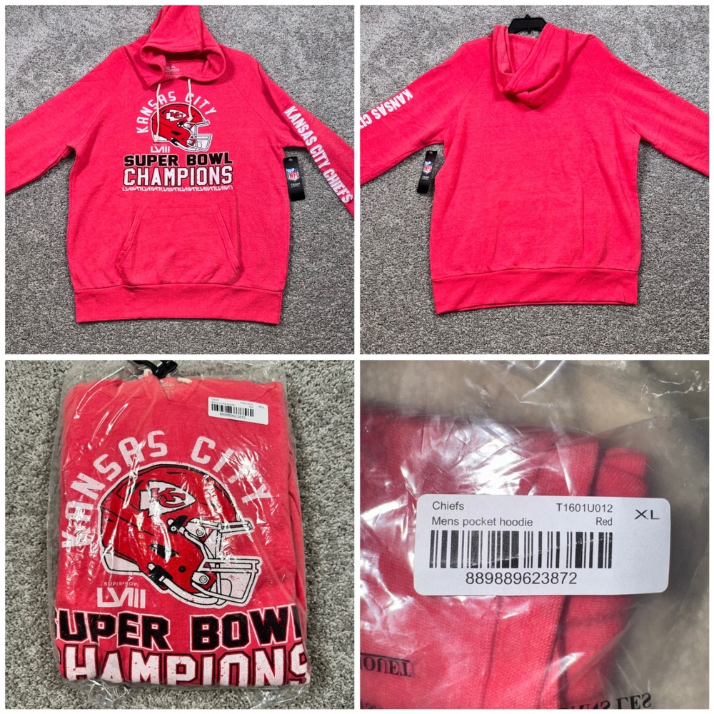 Kansas City Chiefs Majestic Threads Pocket Hoodie Mens LVIII Red XL NEW